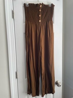 Brown Strapless Wide-Leg Jumpsuit